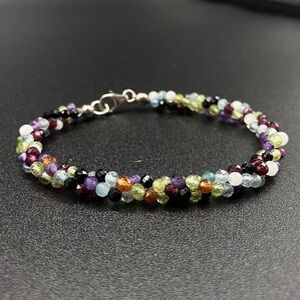 Hand Made Micro-Faceted Muti Strand Gemstone Bracelet in Sterling Silver